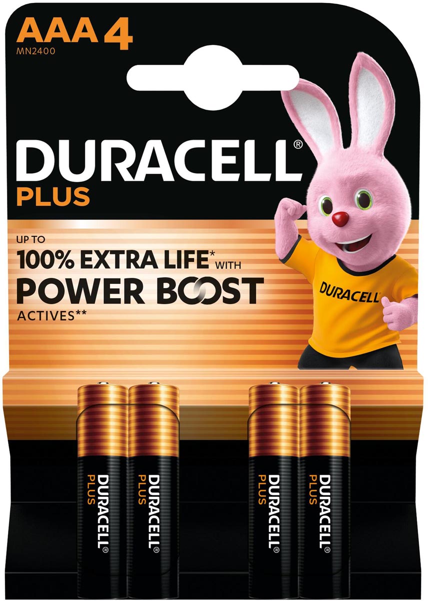 Duracell batterij Plus 100% AAA, blister van 4 stuks
