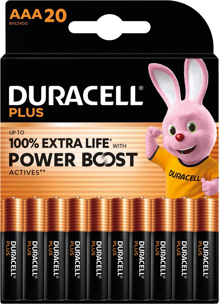 Duracell batterij Plus 100% AAA, blister van 20 stuks
