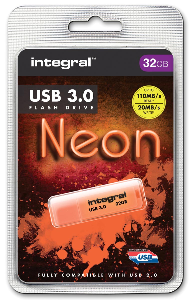 Integral Neon USB 3.0 stick, 32 GB, oranje Integral Neon USB 3.0 stick, 32 GB, oranje