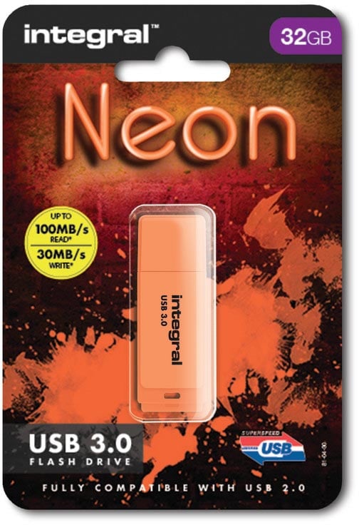 Integral Neon USB 3.0 stick, 32 GB, oranje