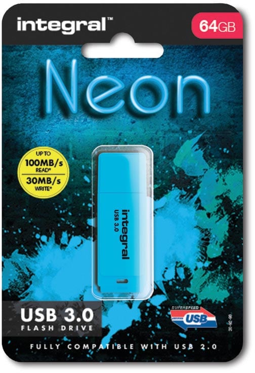 Integral Neon USB 3.0 stick, 64 GB, blauw