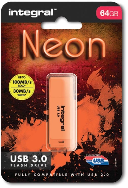 Integral Neon USB 3.0 stick, 64 GB, oranje