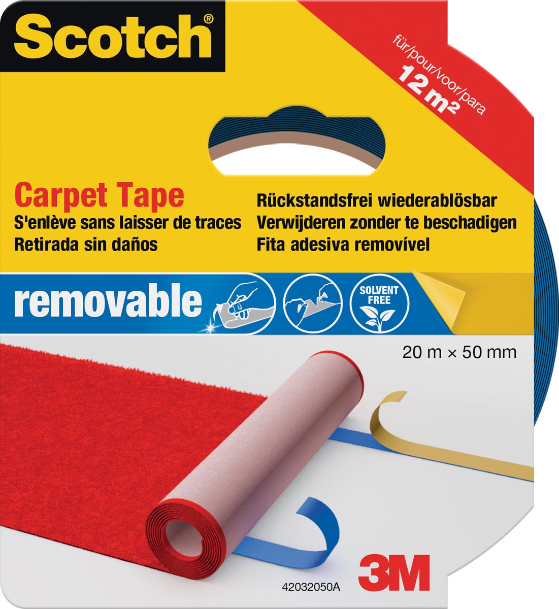 Scotch tapijttape, verwijderbaar, 50 mm, rol van 20 m