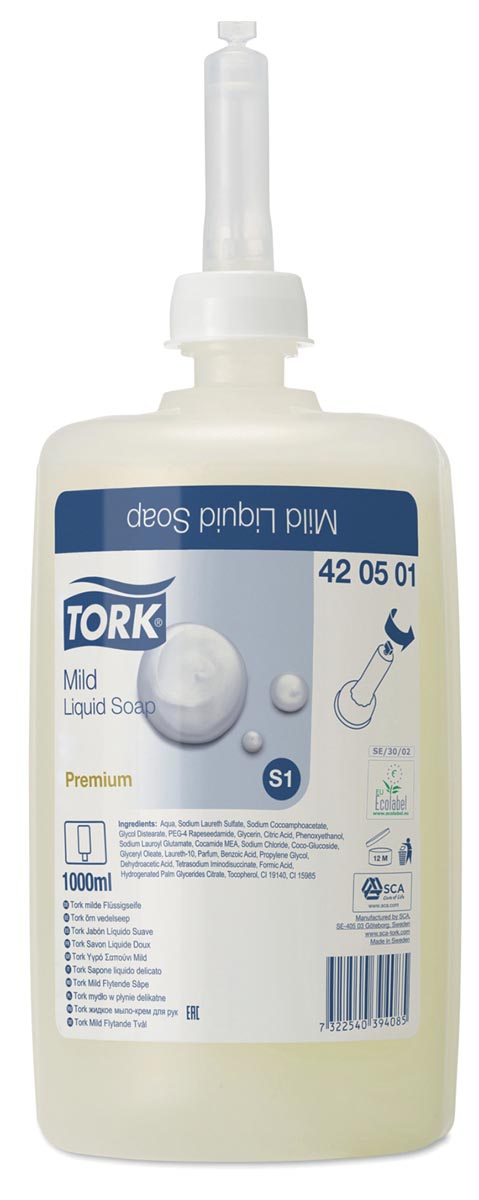 Tork milde vloeibare zeep, systeem S1 Premium, navulling van 1 liter afbeelding