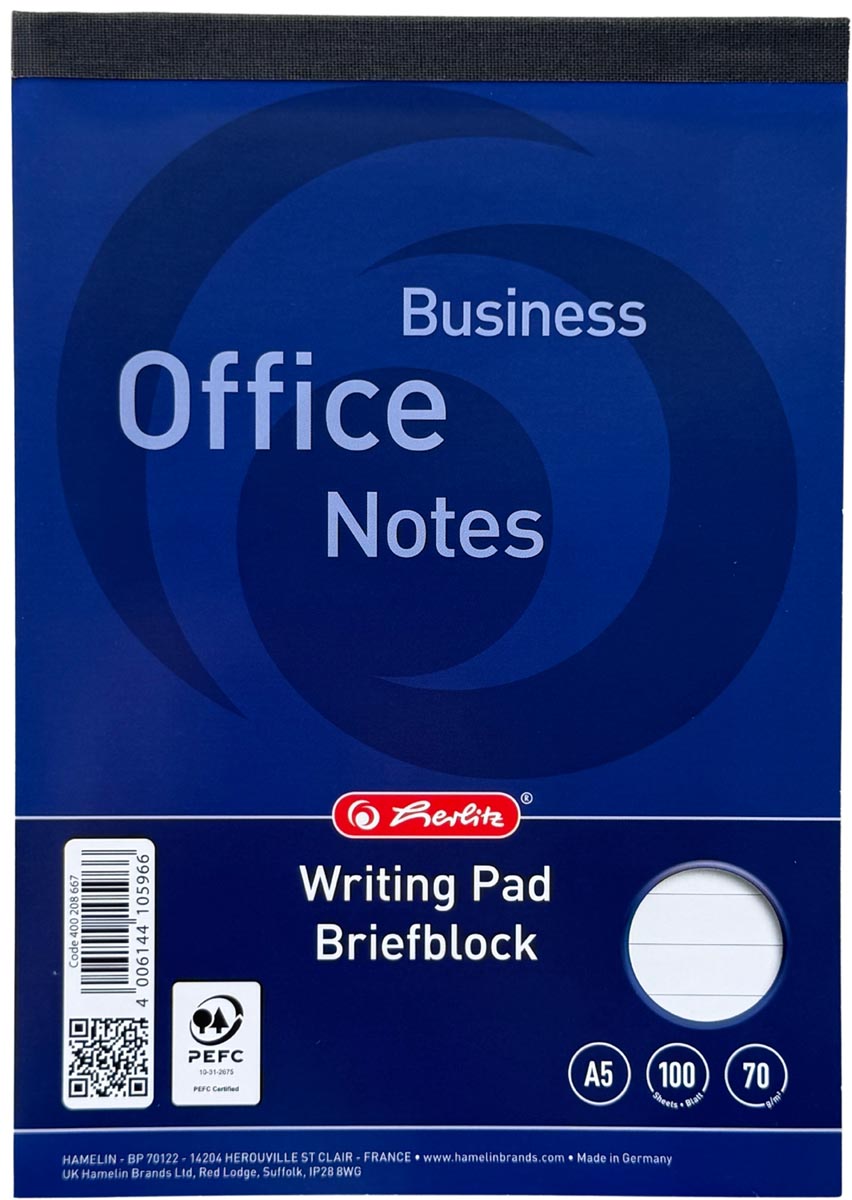 Herlitz schrijfblok, ft A5, 70 g/m², 100 vel, gelijnd