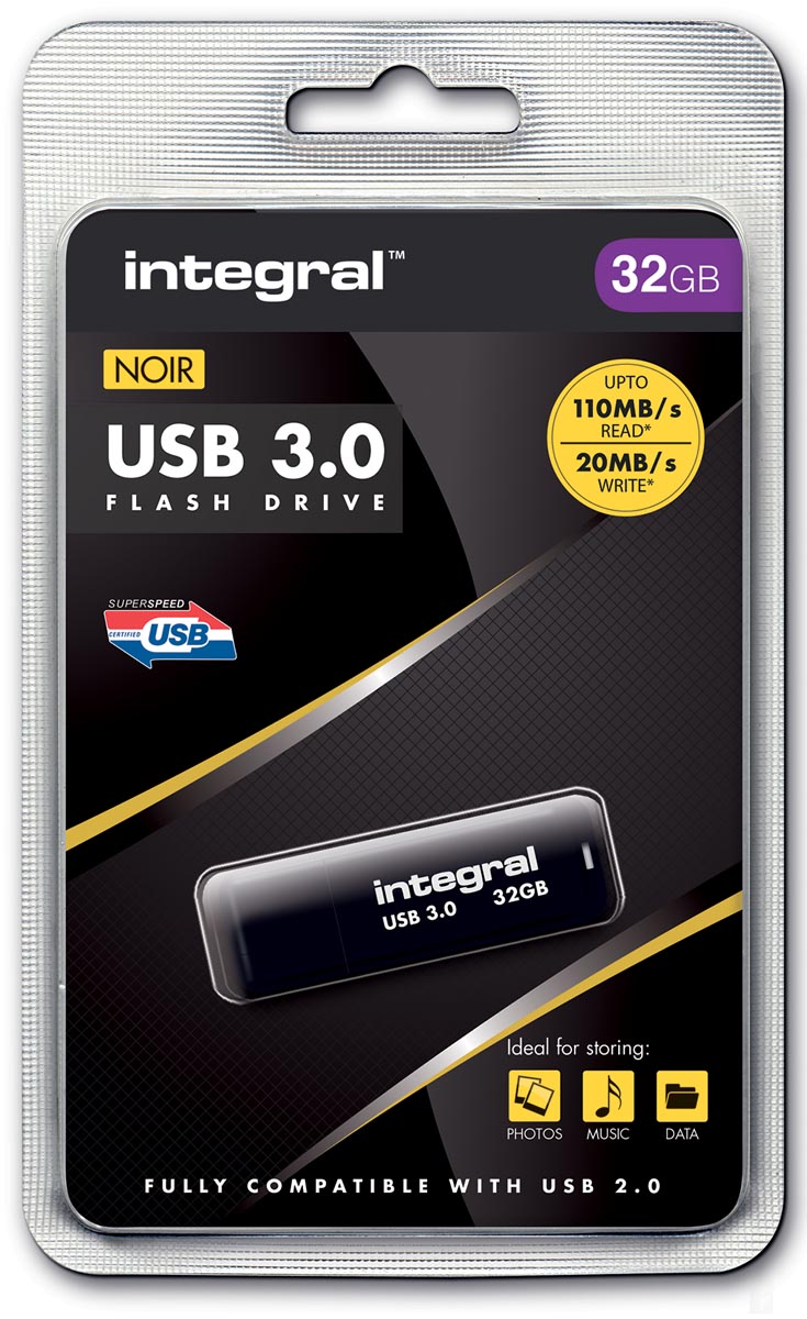 Integral USB stick 3.0, 32 GB, zwart Integral USB stick 3.0, 32 GB, zwart
