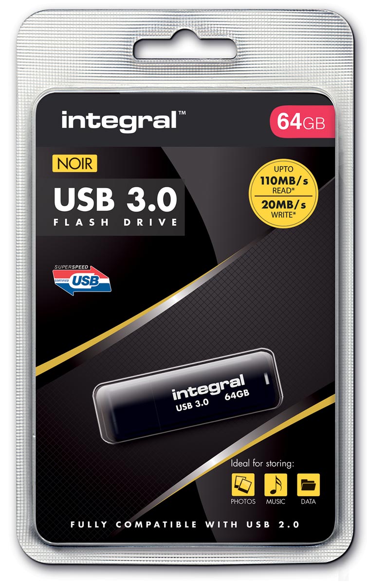 Integral USB stick 3.0, 64 GB, zwart afbeelding