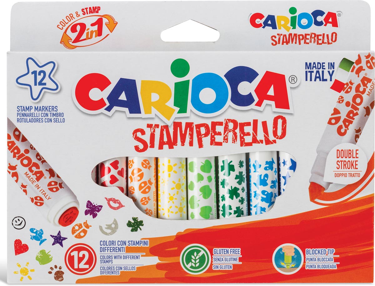 Carioca stempelstift Stamperello, 12 stiften (= 12 kleuren en 12 stempelmotieven) afbeelding