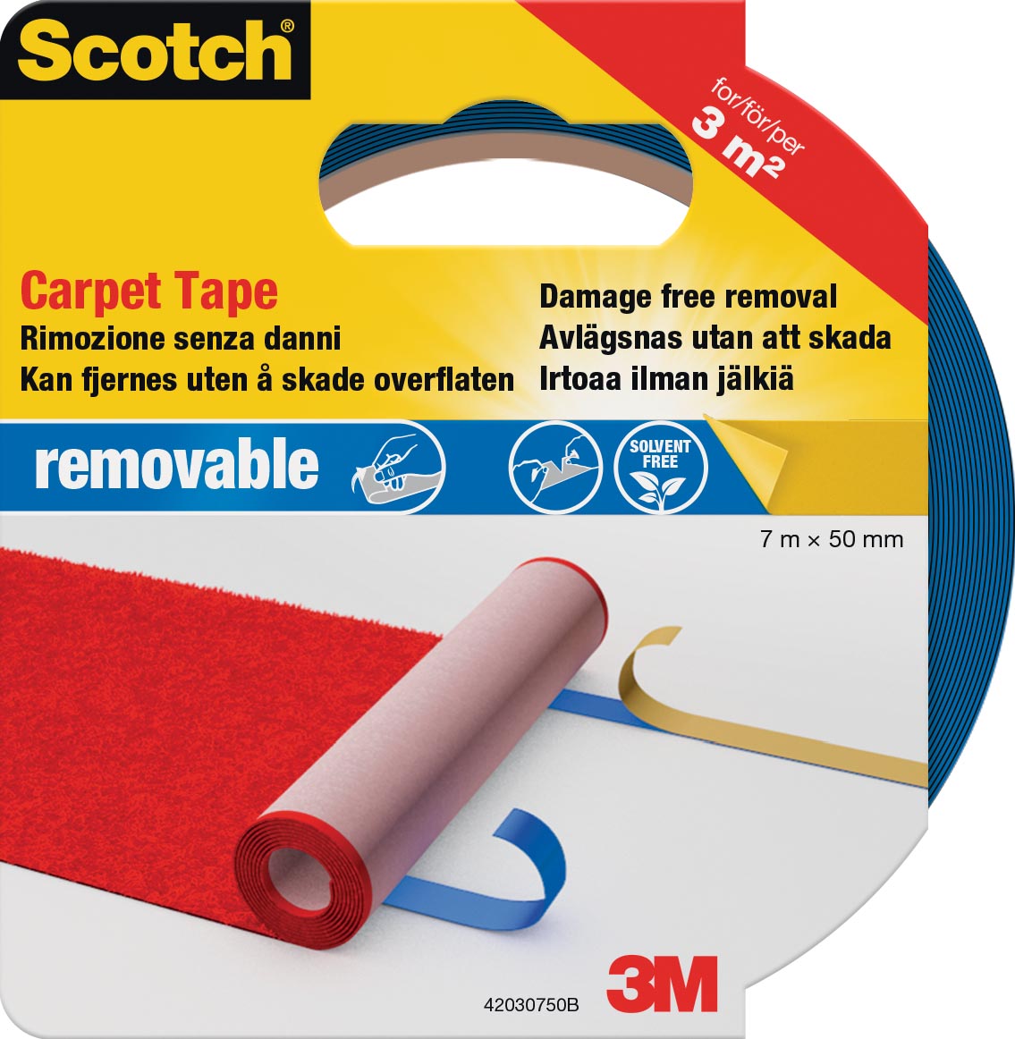Scotch verwijderbare tapijttape, ft 50 mm x 7 m, op blister