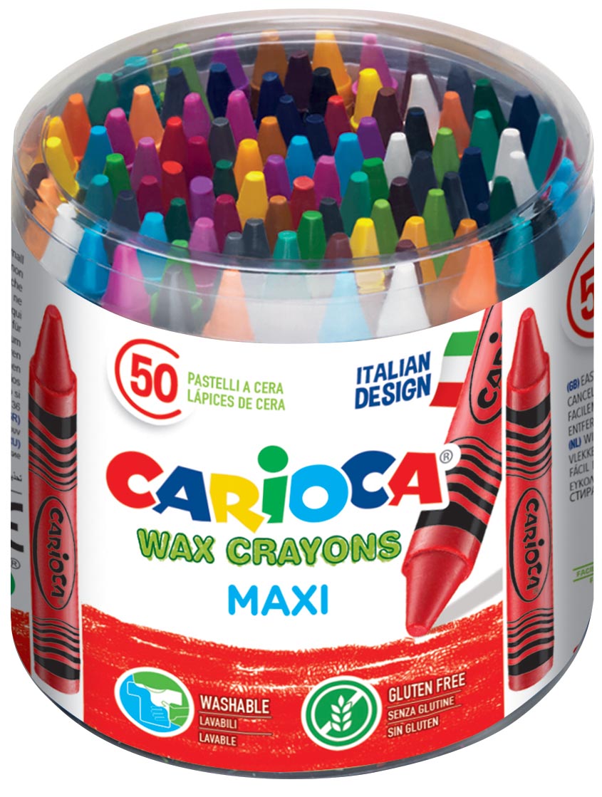 Carioca waskrijt Wax Maxi, plastic pot met 50 stuks in geassorteerde kleuren afbeelding