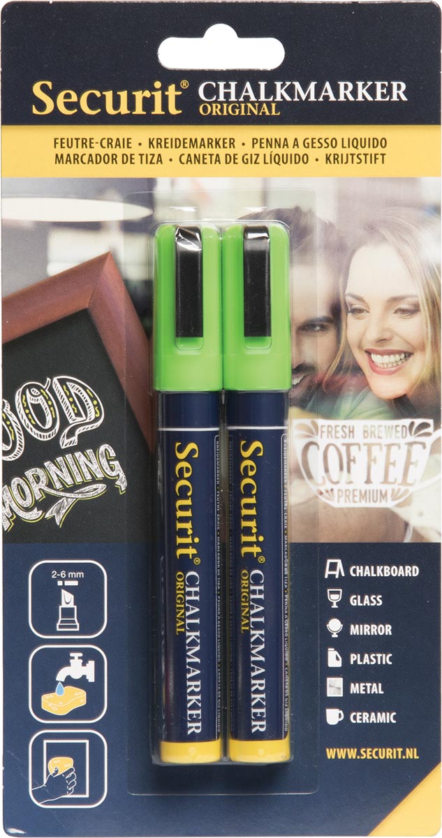 Securit krijtmarker, medium, blister van 2 stuks, groen Securit krijtmarker, medium, blister van 2 stuks, groen