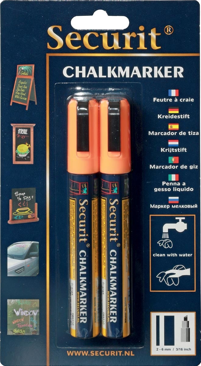 Securit krijtmarker medium, blister met 2 stuks, oranje