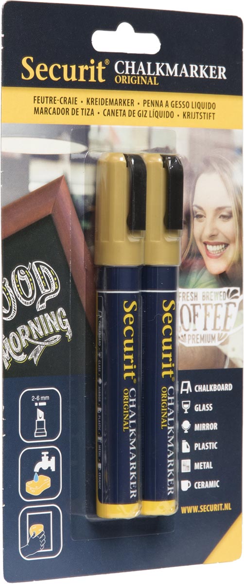 Securit krijtmarker medium, blister van 2 stuks, goud afbeelding
