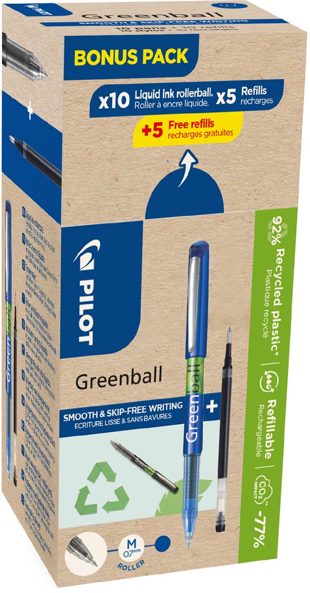 Pilot Greenball, 10 rollers + 10 vullingen, medium, blauw