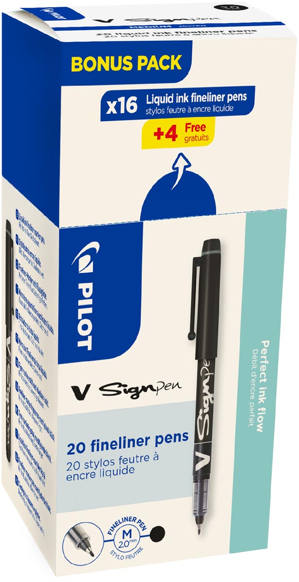 Pilot fineliner V-Sign Pen, doos van 16 + 4 stuks, zwart afbeelding