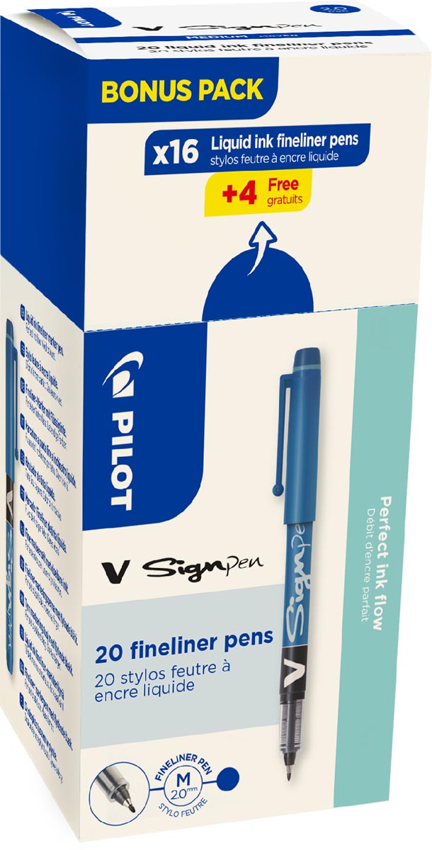 Pilot fineliner V-Sign Pen, doos van 16 + 4 stuks, blauw afbeelding