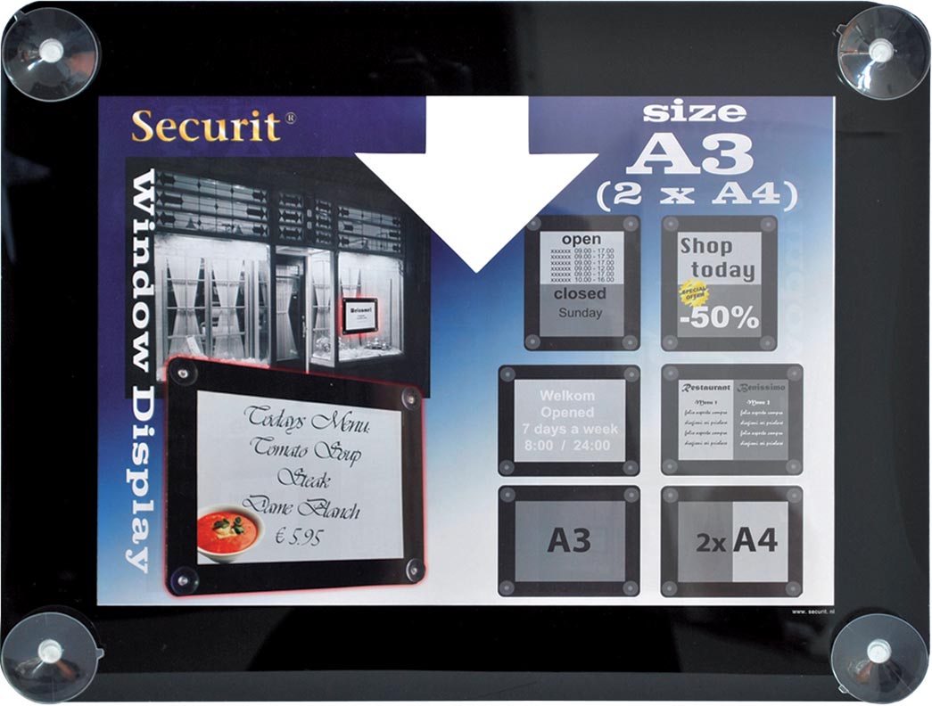Securit vitrine posterframe A3, zwart