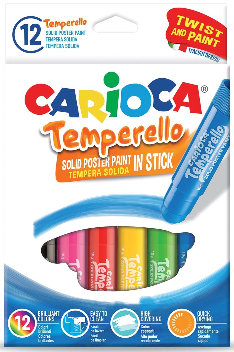 Carioca plakkaatverfstick Temperello, kartonnen etui van 12 stuks Carioca plakkaatverfstick Temperello, kartonnen etui van 12 stuks