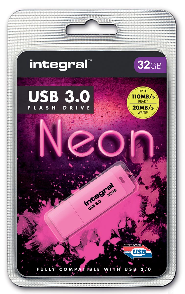 Integral Neon USB 3.0 stick, 32 GB, roze afbeelding