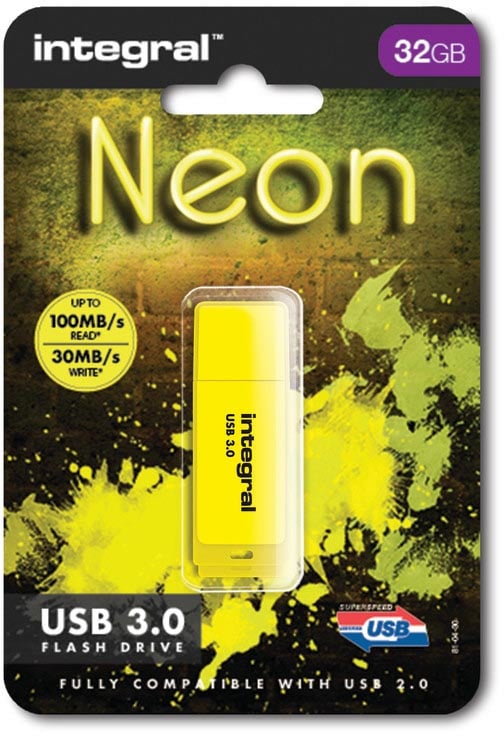 Integral Neon USB 3.0 stick, 32 GB, geel