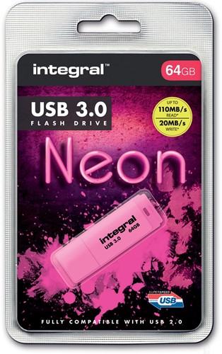 Integral Neon USB 3.0 stick, 64 GB, roze