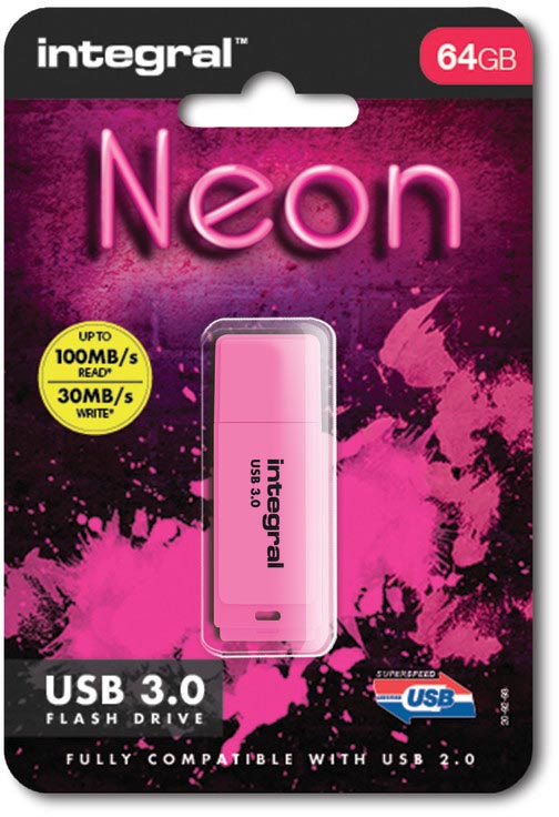 Integral Neon USB 3.0 stick, 64 GB, roze