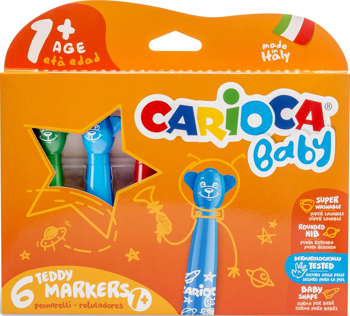 Carioca viltstift Baby Teddy, doos van 6 stuks in geassorteerde kleuren afbeelding