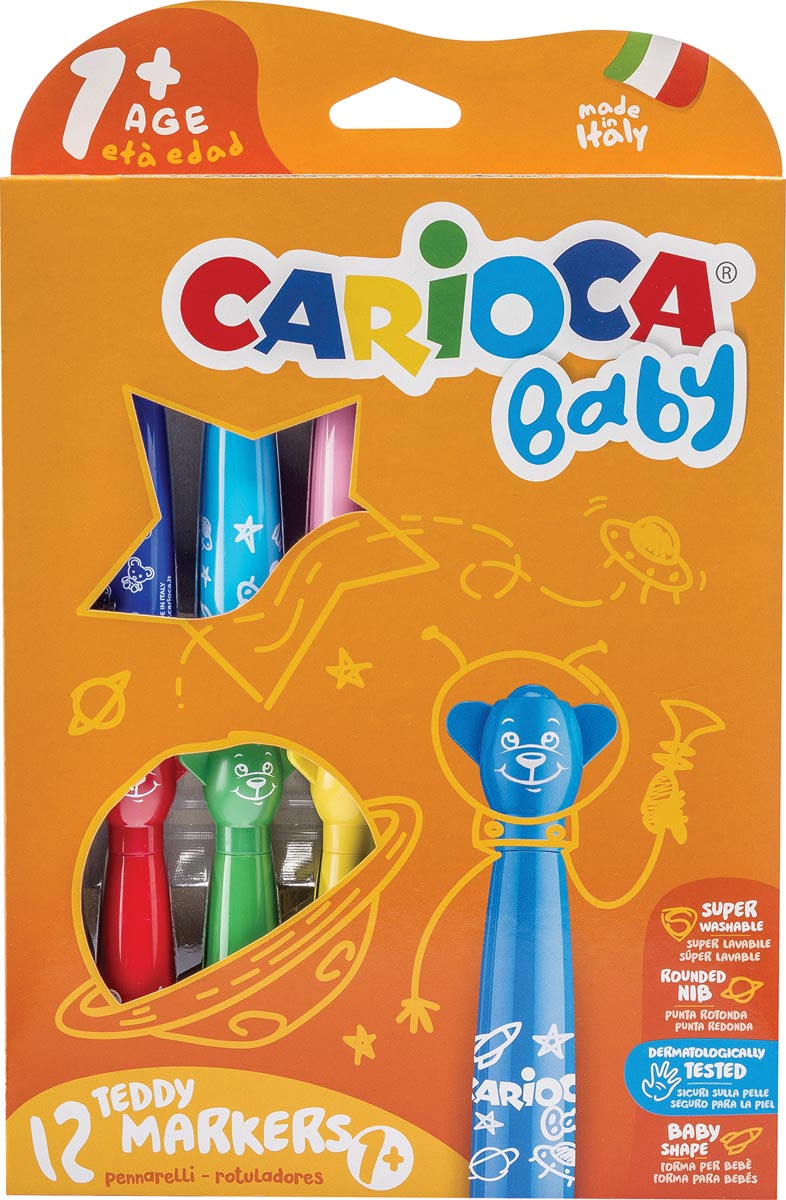 Carioca viltstift Baby Teddy, doos van 12 stuks in geassorteerde kleuren afbeelding