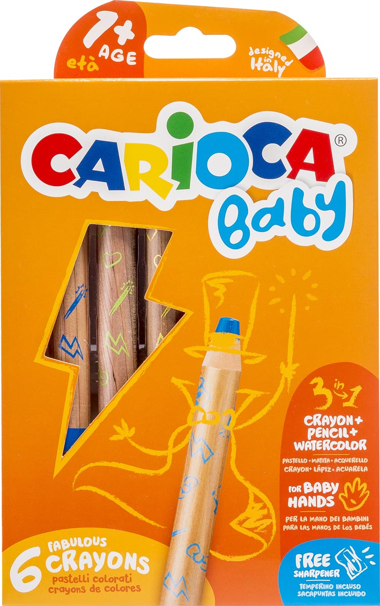Carioca kleurpotlood Baby 3-in-1, geassorteerde kleuren, 6 stuks in een kartonnen etui afbeelding