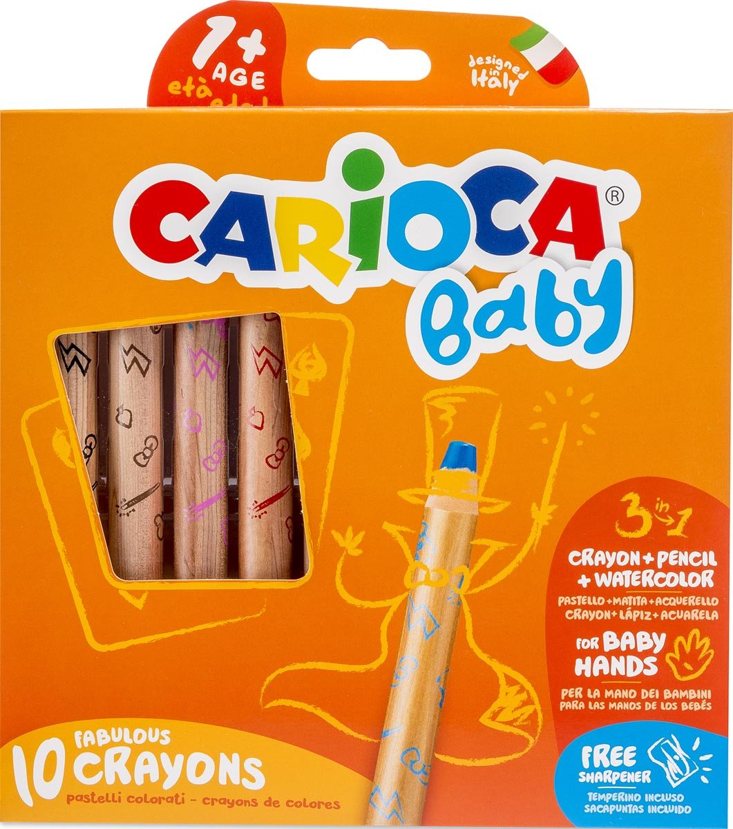 Carioca kleurpotlood Baby 3-in-1, geassorteerde kleuren, 10 stuks in een kartonnen etui Carioca kleurpotlood Baby 3-in-1, geassorteerde kleuren, 10 stuks in een kartonnen etui