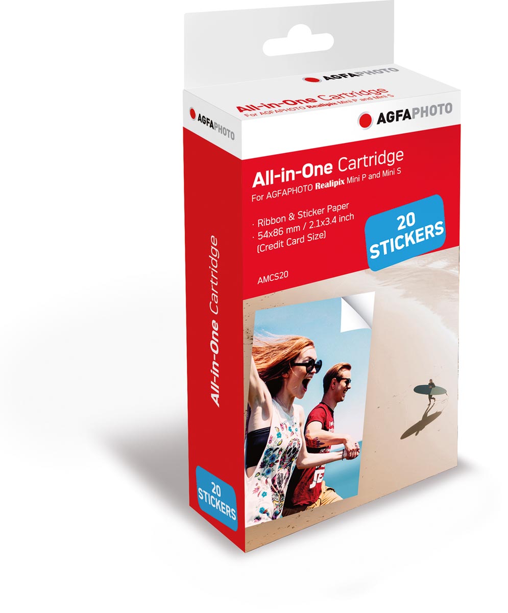 AgfaPhoto vulling voor fotoprinter Realipix Mini P, cartridge en 20 vel fotopapier (sticker) AgfaPhoto vulling voor fotoprinter Realipix Mini P, cartridge en 20 vel fotopapier (sticker)