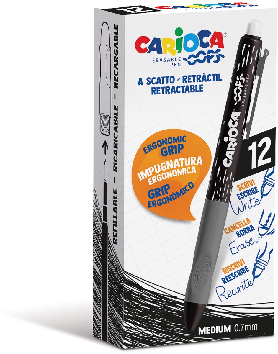 Carioca gelroller Oops, medium, uitwisbaar, doos van 12 stuks, zwart afbeelding