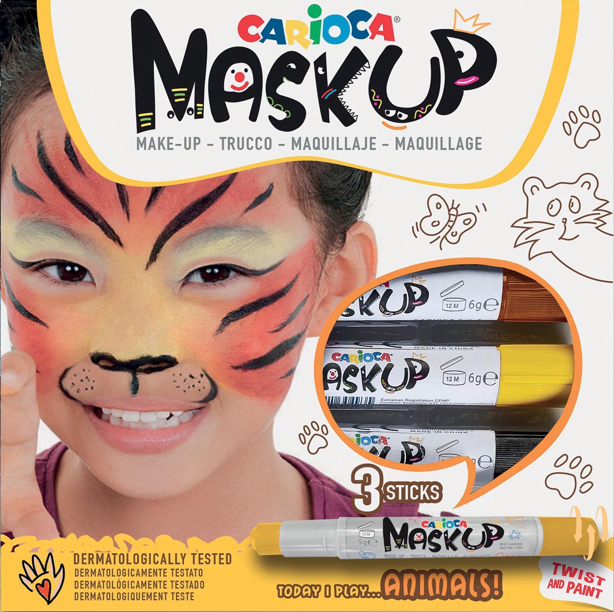 Carioca maquillagestiften Mask Up Animals, doos met 3 stiften afbeelding