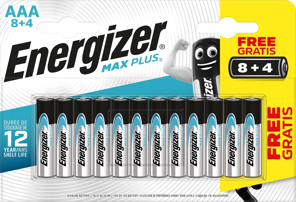 Energizer batterijen Max plus AAA, blister van 8+4