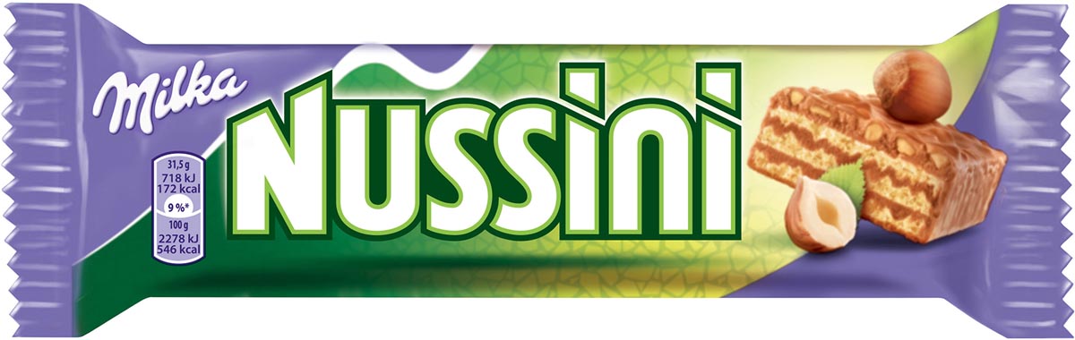 Miilka Nussini reep chocolademelk en hazelnoot, 31,5 g