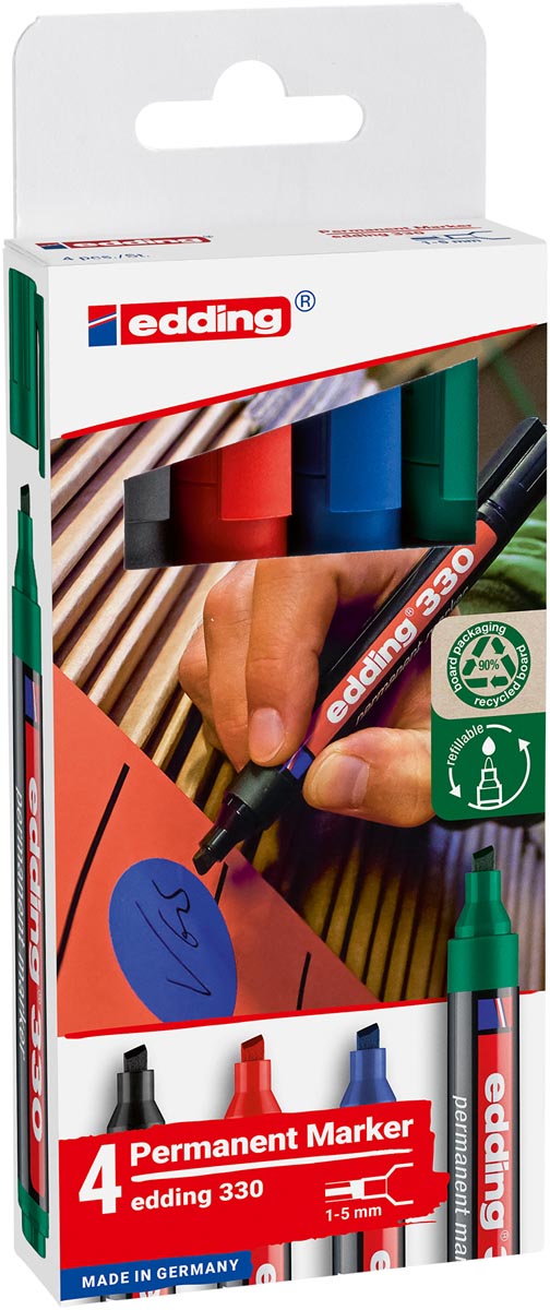 Edding permanent marker E-330, geassorteerde kleuren, blister van 4 stuks afbeelding