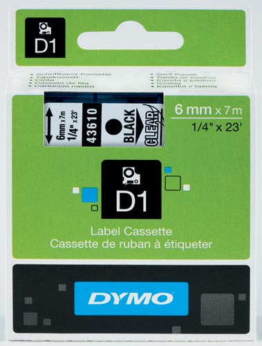 Dymo D1 tape 6 mm, zwart op transparant
