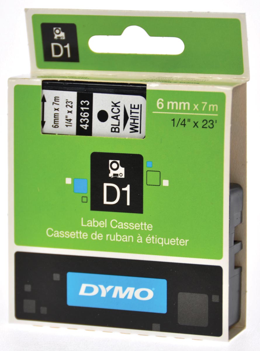 Dymo D1 tape 6 mm, zwart op wit
