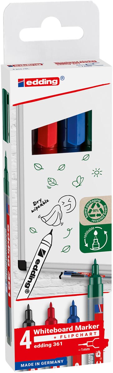 Edding whiteboard marker E-361, geassorteerde kleuren, blister van 4 stuks afbeelding