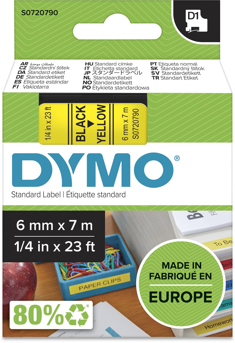 Dymo D1 tape 6 mm, zwart op geel afbeelding