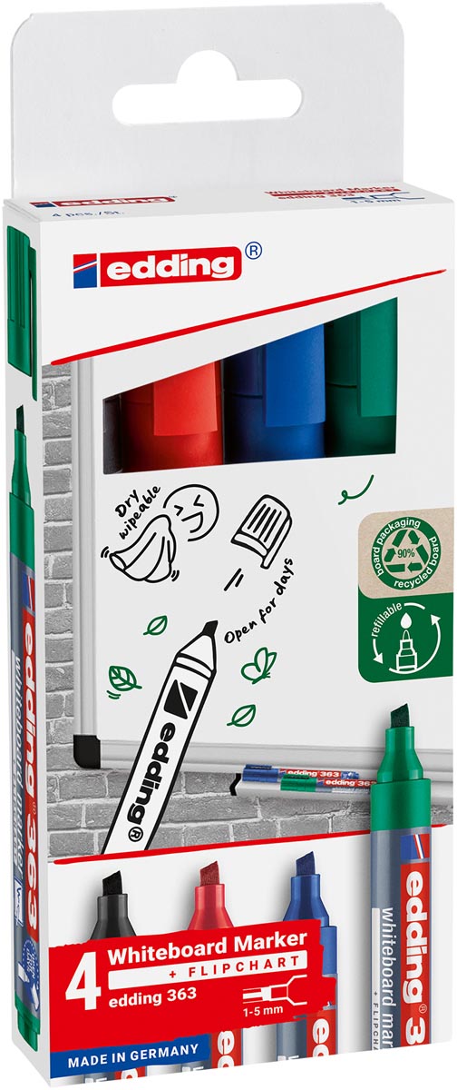 Edding whiteboard marker E-363, geassorteerde kleuren, blister van 4 stuks afbeelding