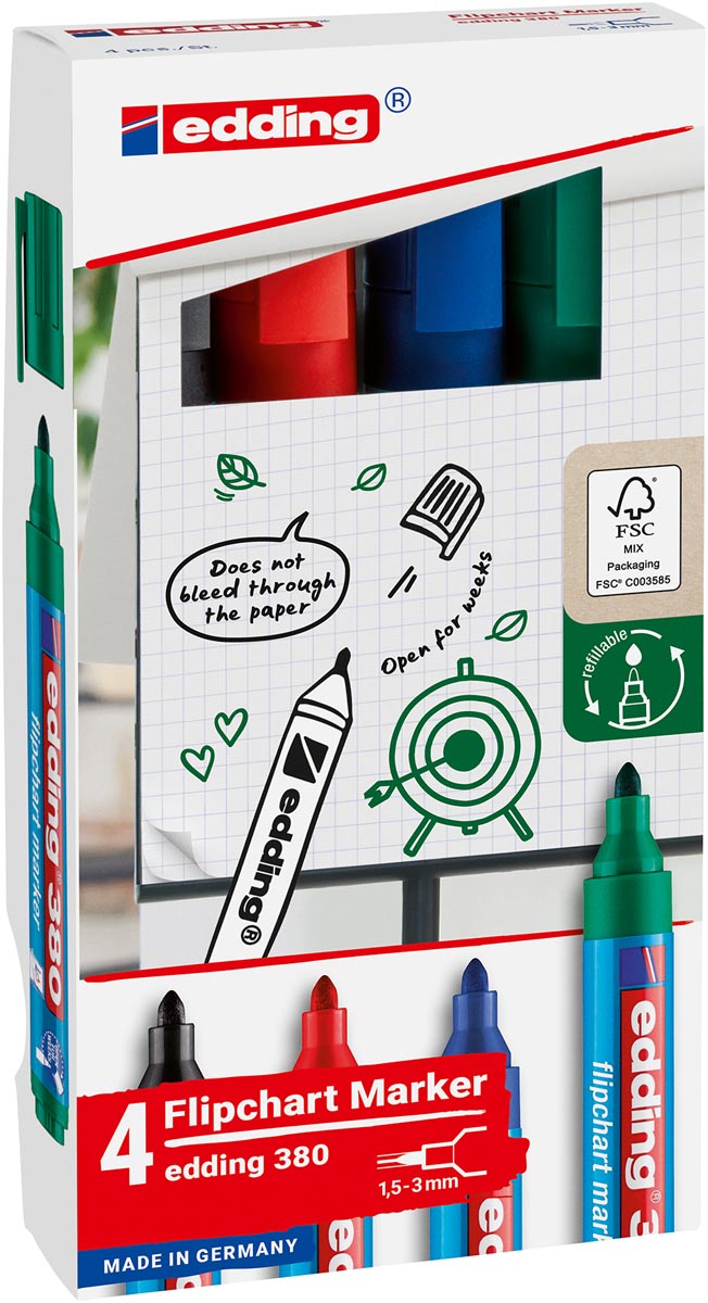 Edding flipchartmarker E-380, geassorteerde kleuren, blister van 4 stuks afbeelding