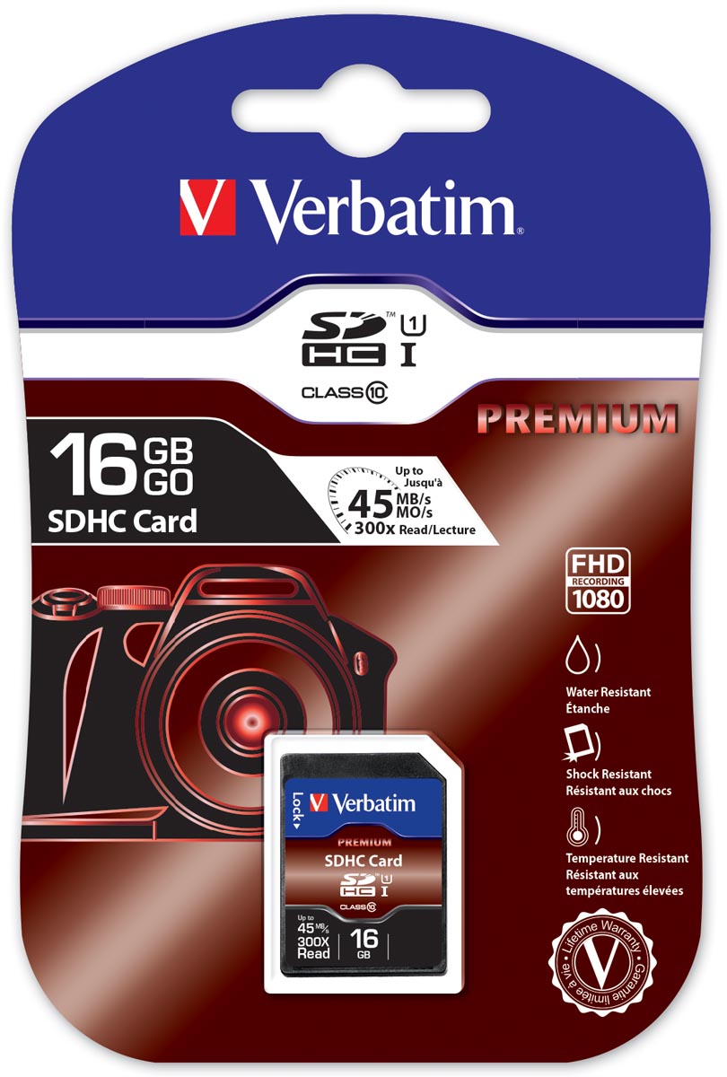 Verbatim SDHC geheugenkaart, klasse 10, 16 GB Verbatim SDHC geheugenkaart, klasse 10, 16 GB