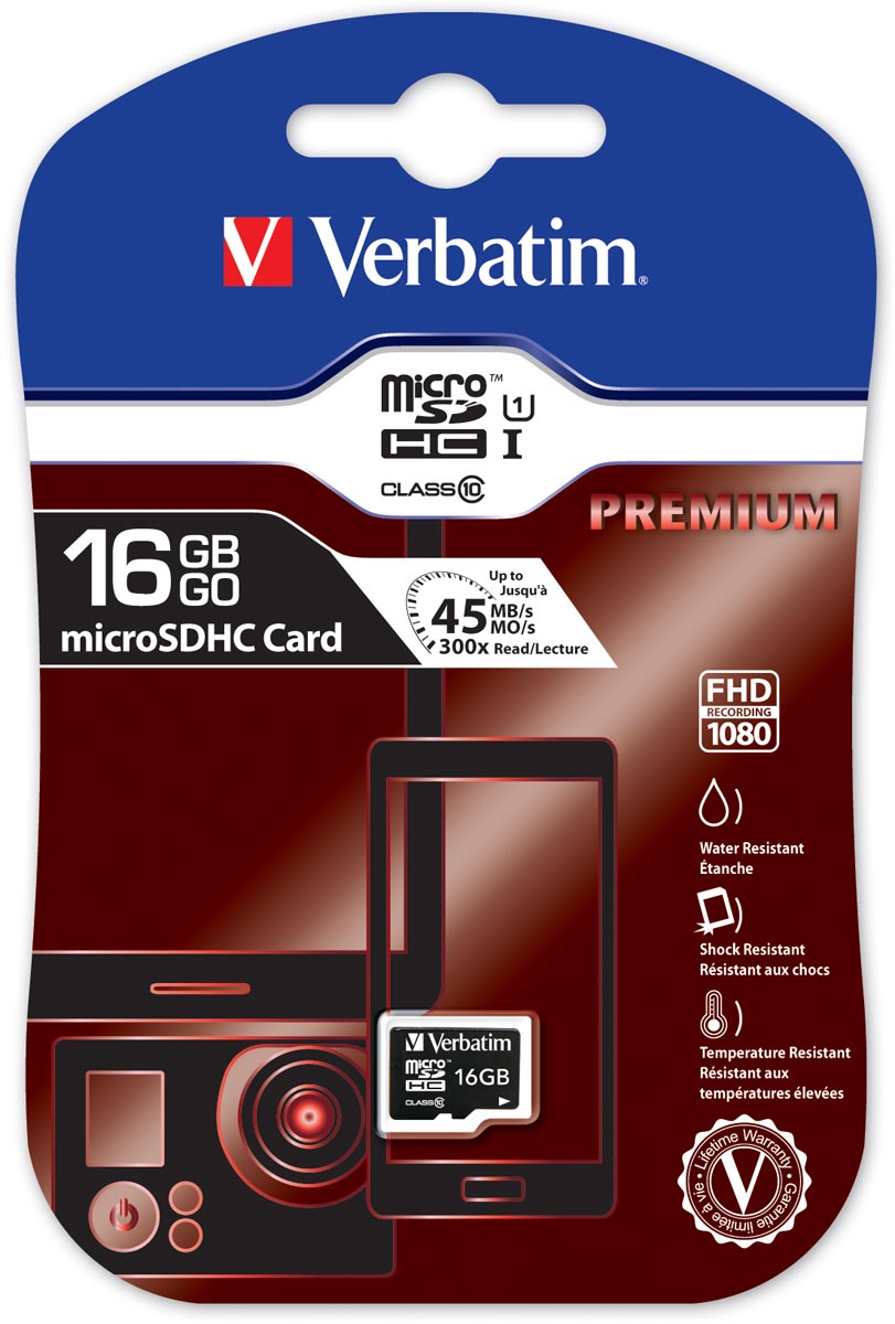 Verbatim microSDHC geheugenkaart, klasse 10, 16 GB Verbatim microSDHC geheugenkaart, klasse 10, 16 GB