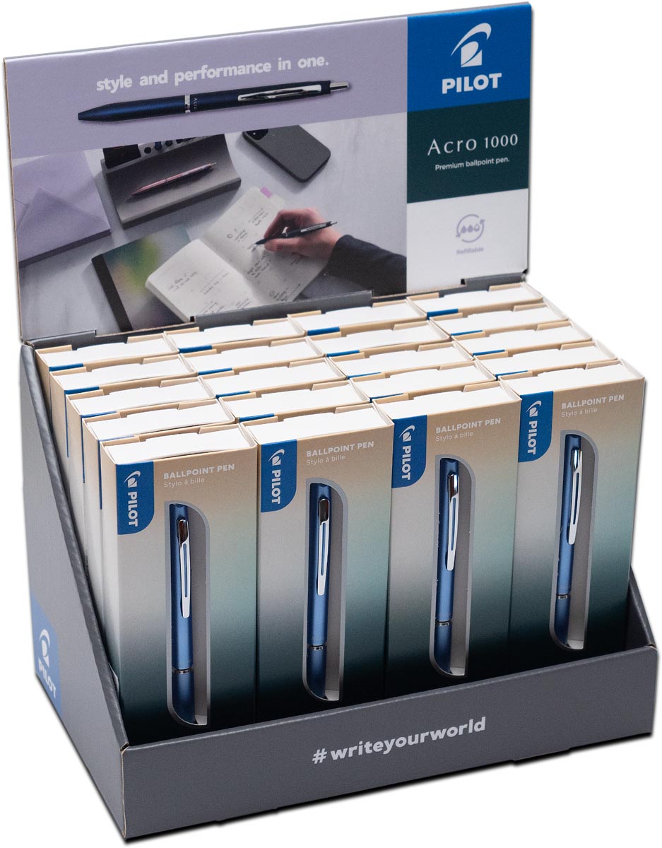 Pilot balpen Acro 1000, medium punt, display met 20 stuks, assorti afbeelding