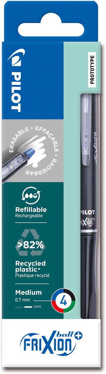 Pilot FriXion Ball Plus roller, medium, geassorteerde kleuren, etui van 4 stuks afbeelding