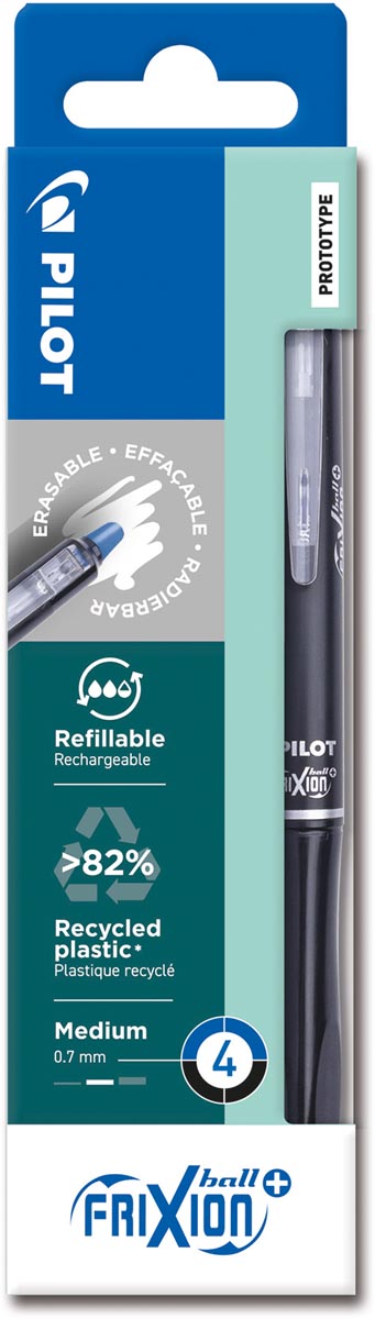 Pilot FriXion Ball Plus roller, medium, zwart en blauw, etui van 4 stuks afbeelding
