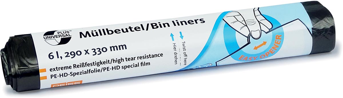 Vuilniszak 6 micron, ft 29 x 33 cm, 6 liter, zwart, rol van 50 stuks afbeelding
