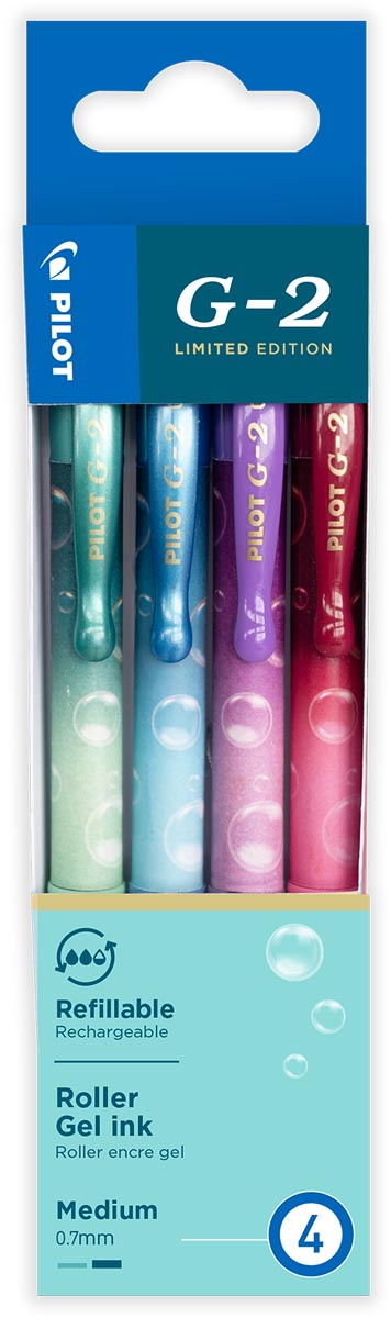 Pilot roller G-2 Bubble, medium, geassorteerde kleuren, etui van 4 stuks
