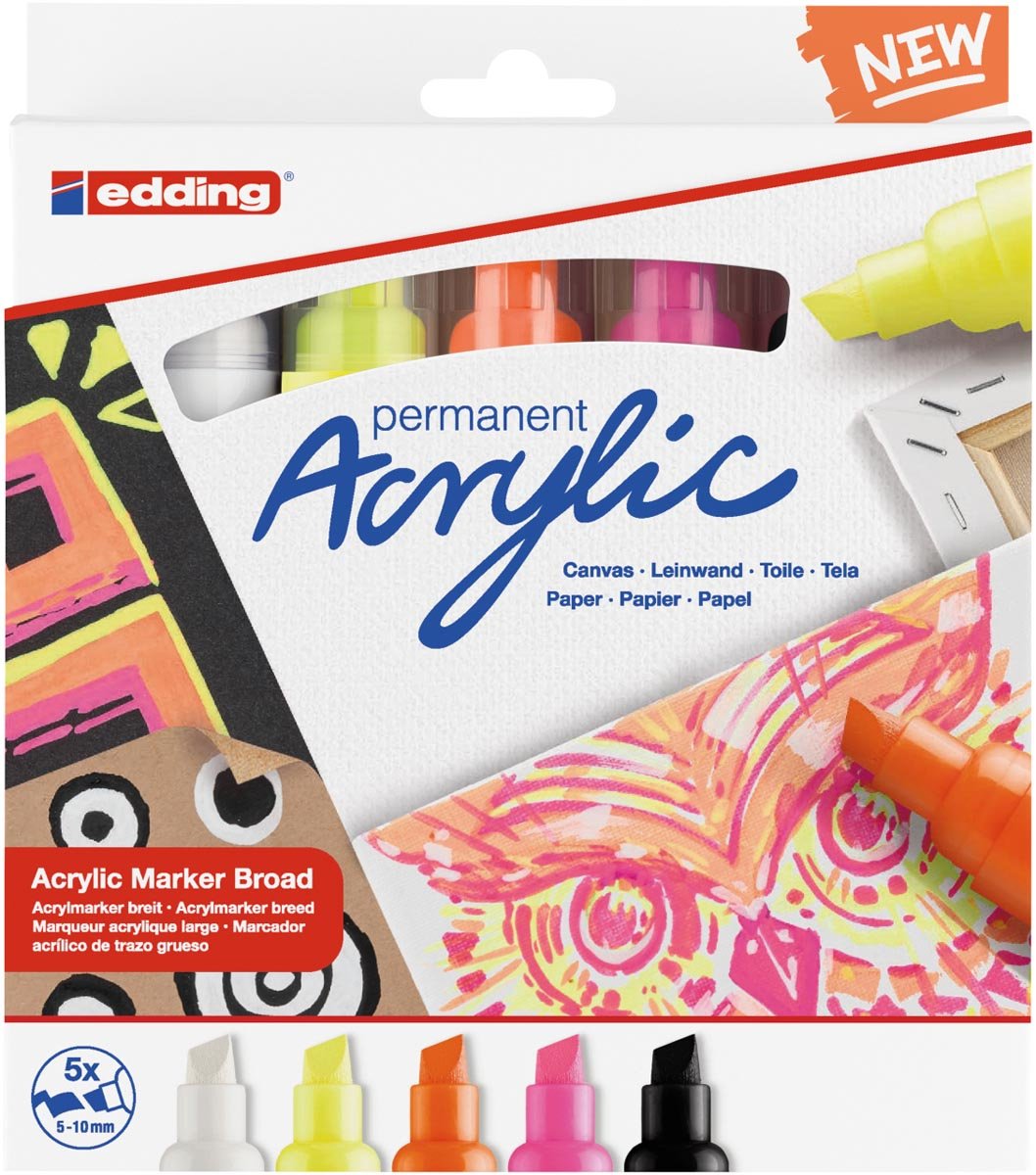 Edding Acrylic marker breed, assortiment set van 5 stuks, neon
